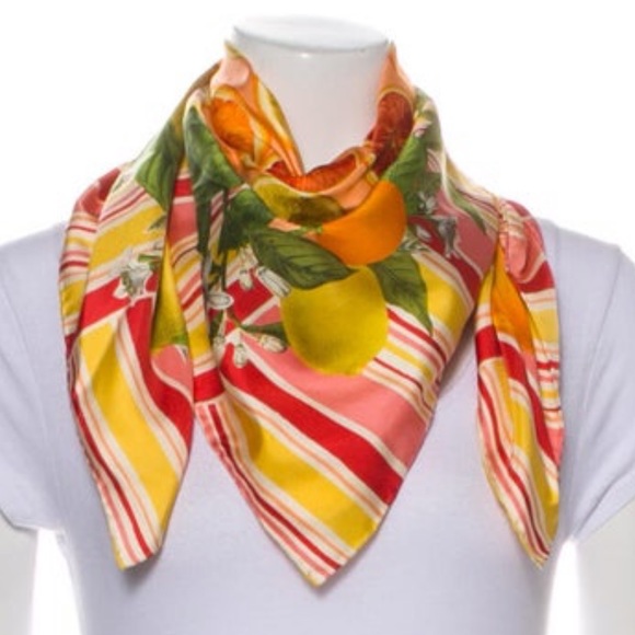 Gucci Accessories - Gucci Silk Scarf Orange Lemon Print